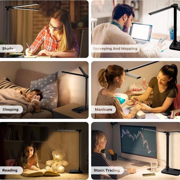 Desk Lamp with USB Charging Port & 【Adapter】, 17IN Tall LED Desk Lamps for Home - Picture 6 of 6